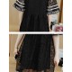 Plus Size Women Letter Printing Hollow Out Black Lace Dress