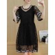 Plus Size Women Letter Printing Hollow Out Black Lace Dress