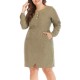 Plus Size Women Long Sleeves Solid Color Work Style Dress with Pockets Plus Size Women Long Sleeves Solid Color Work Style Dress with Pockets