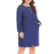 Plus Size Women Long Sleeves Solid Color Work Style Dress with Pockets Plus Size Women Long Sleeves Solid Color Work Style Dress with Pockets