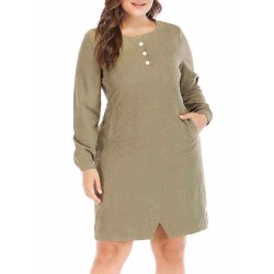 Plus Size Women Long Sleeves Solid Color Work Style Dress with Pockets