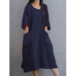 Plus Size Women Loose Baggy Casual Solid Batwing Long Shirt Dress