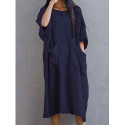 Plus Size Women Loose Baggy Casual Solid Batwing Long Shirt Dress