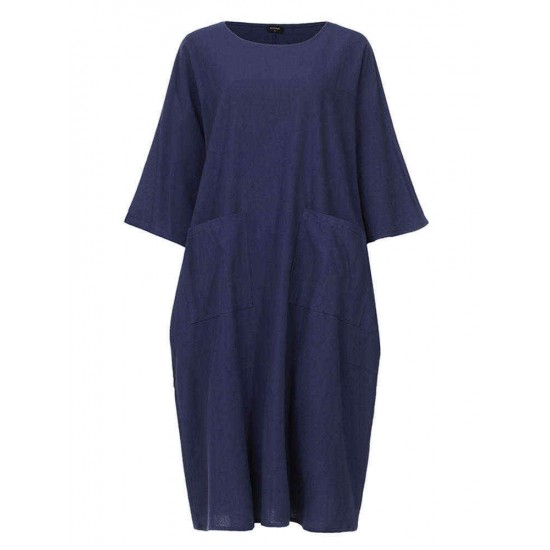 Plus Size Women Loose Baggy Casual Solid Batwing Long Shirt Dress