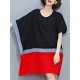 Plus Size Women Loose Color Splicing Short Sleeve O-Neck Dress Plus Size Women Loose Color Splicing Short Sleeve O-Neck Dress