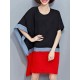 Plus Size Women Loose Color Splicing Short Sleeve O-Neck Dress Plus Size Women Loose Color Splicing Short Sleeve O-Neck Dress