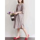 Plus Size Women Plaid Dress Embroidery Flax Half Sleeve Pockets Dresses