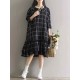 Plus Size Women Plaid Dress Long Sleeve Elegant Mori Girl Dresses