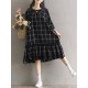 Plus Size Women Plaid Dress Long Sleeve Elegant Mori Girl Dresses