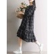 Plus Size Women Plaid Dress Long Sleeve Elegant Mori Girl Dresses