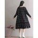 Plus Size Women Plaid Dress Long Sleeve Elegant Mori Girl Dresses