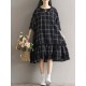 Plus Size Women Plaid Dress Long Sleeve Elegant Mori Girl Dresses