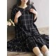 Plus Size Women Plaid Dress Long Sleeve Elegant Mori Girl Dresses