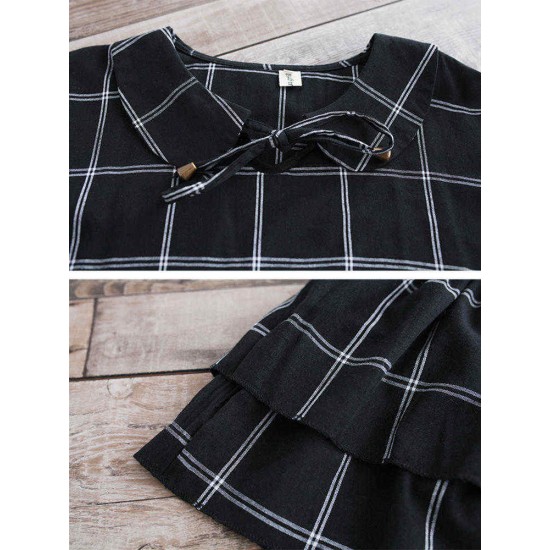 Plus Size Women Plaid Dress Long Sleeve Elegant Mori Girl Dresses