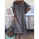 Plus Size Women Pure Color Crew Neck Loose Short Sleeve Dress