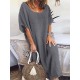Plus Size Women Pure Color Crew Neck Loose Short Sleeve Dress