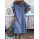Plus Size Women Pure Color Crew Neck Loose Short Sleeve Dress