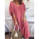 Plus Size Women Pure Color Crew Neck Loose Short Sleeve Dress