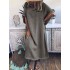 Plus Size Women Pure Color Crew Neck Loose Short Sleeve Dress