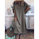 Plus Size Women Pure Color Crew Neck Loose Short Sleeve Dress