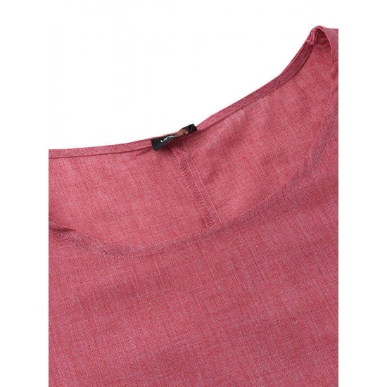 Plus Size Women Pure Color Crew Neck Loose Short Sleeve Dress