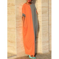 Plus Size Women Two-tone Patchwork Kaftan Maxi Dress