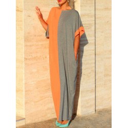 Plus Size Women Two-tone Patchwork Kaftan Maxi Dress