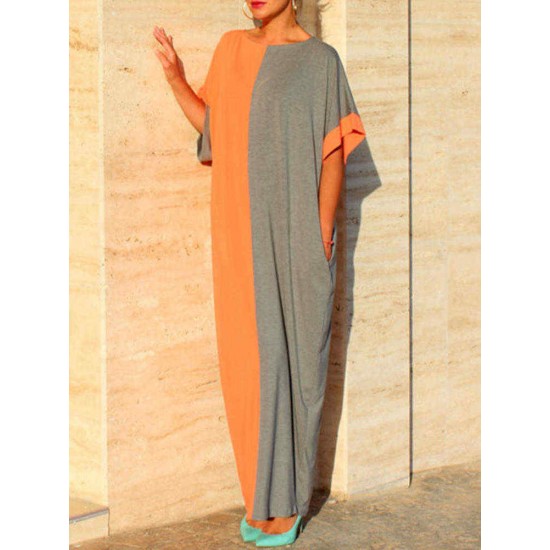 Plus Size Women Two-tone Patchwork Kaftan Maxi Dress