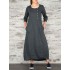 Plus Size Work Pure Color Crew Neck Three Quarter Sleeve Maxi Dress