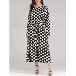 Polka Dot O-neck Long Sleeve Women Long Dress