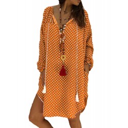 Polka Dot V-neck Long Sleeve Loose Plus Size Dress