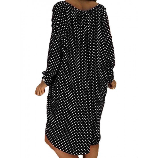 Polka Dot V-neck Long Sleeve Loose Plus Size Dress