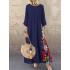 Print Splice Contrast Color Long Sleeve Vintage Dress