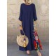 Print Splice Contrast Color Long Sleeve Vintage Dress