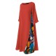 Print Splice Contrast Color Long Sleeve Vintage Dress