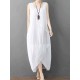 Pure Cotton Solid Irregular Split Maxi Dress