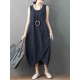 Pure Cotton Solid Irregular Split Maxi Dress