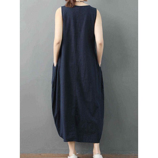 Pure Cotton Solid Irregular Split Maxi Dress