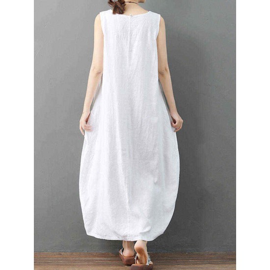 Pure Cotton Solid Irregular Split Maxi Dress