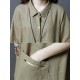 Ramie Solid Color Pocket Short Sleeve Shirts Dress Ramie Solid Color Pocket Short Sleeve Shirts Dress
