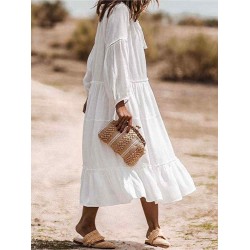 Ruffle Beach V-Neck Long Sleeve Casual Maxi Dress