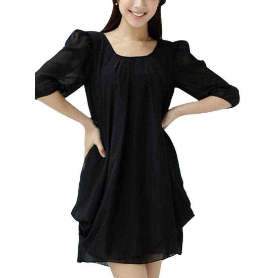 Ruffles Elegant Solid Color Chiffon A-Line Mini Dress For Women