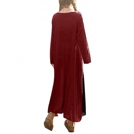 S-4XL Casual Women Color Patchwork Long Sleeve Dress