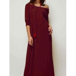 S-5XL Brief Off-shoulder Solid Color Women Maxi Dress