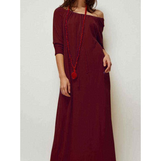 S-5XL Brief Off-shoulder Solid Color Women Maxi Dress