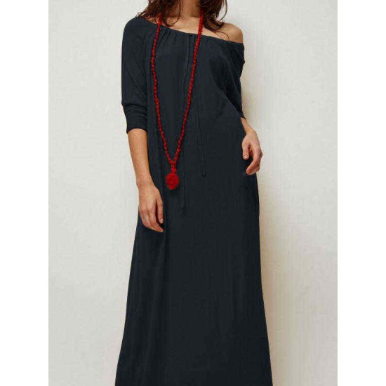 S-5XL Brief Off-shoulder Solid Color Women Maxi Dress