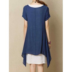 S-5XL Casual Loose Solid Layer Irregular Dress