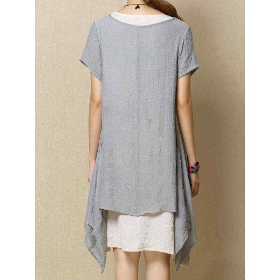 S-5XL Casual Loose Solid Layer Irregular Dress