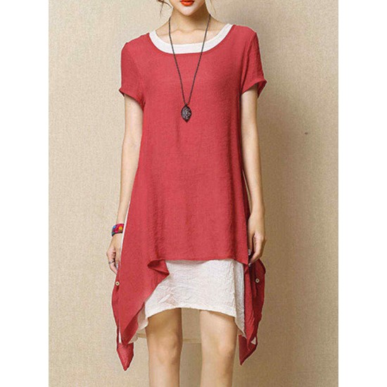 S-5XL Casual Loose Solid Layer Irregular Dress