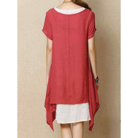 S-5XL Casual Loose Solid Layer Irregular Dress